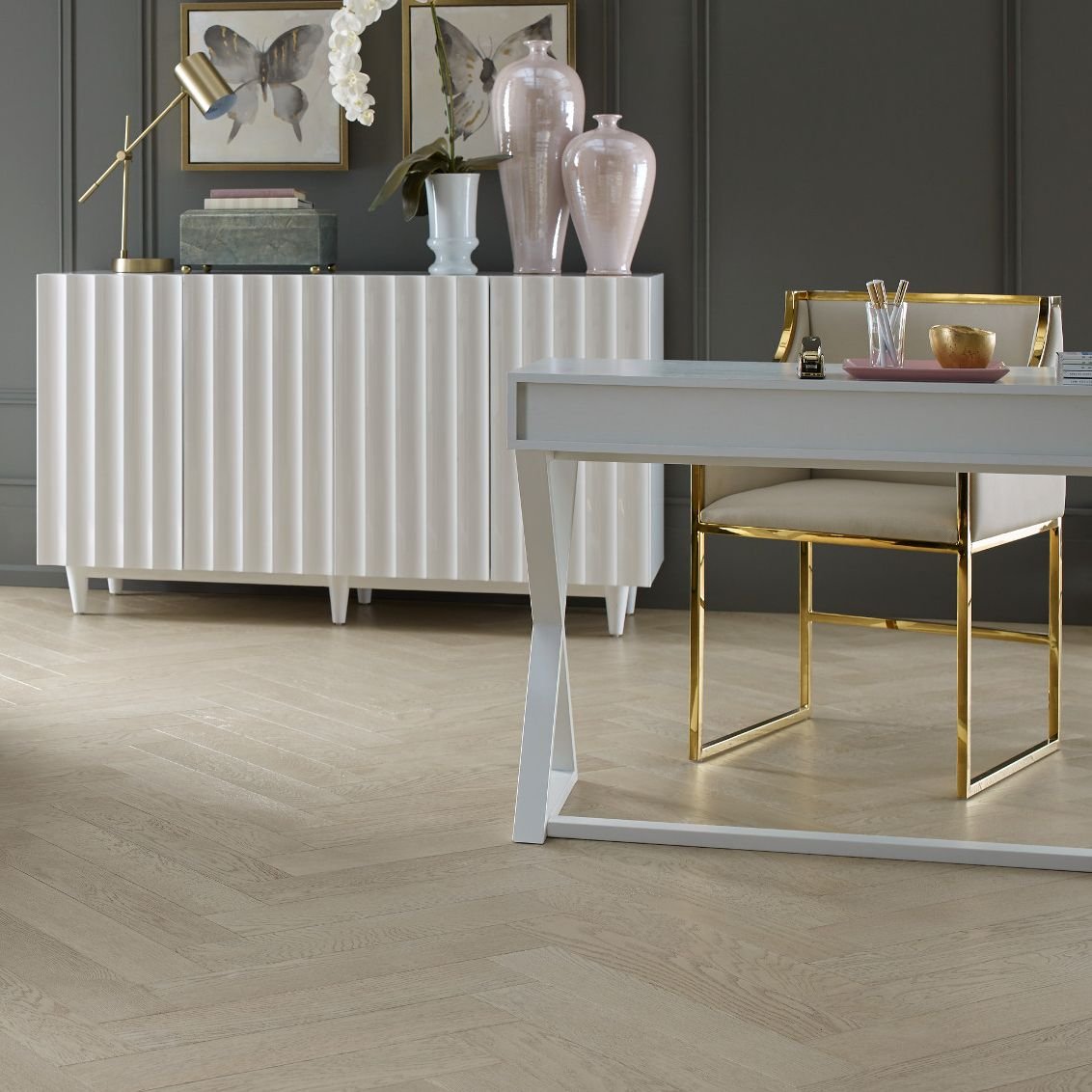 room with herringbone hardwood flooring from Perge Carpet & Floors in Wheaton, MD